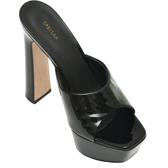 LE SILLA Black Patent Leather RESORT Mule Sandal Platform Heel Slip On 38 $790